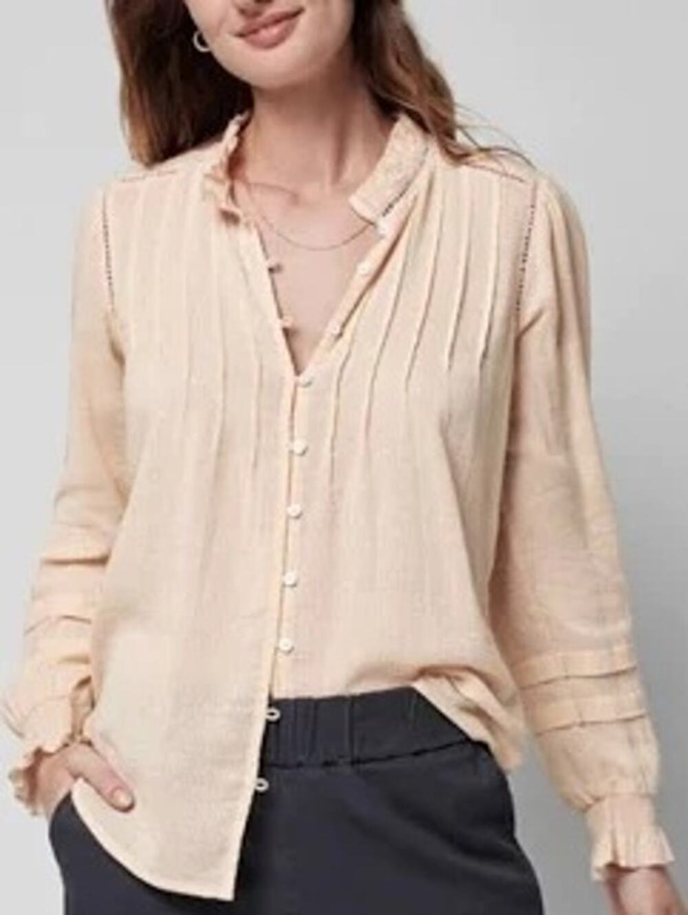 NWT Faherty Womens Willa Top Prairie Cottage Ruffle Neck Organic Boho Vanilla XS